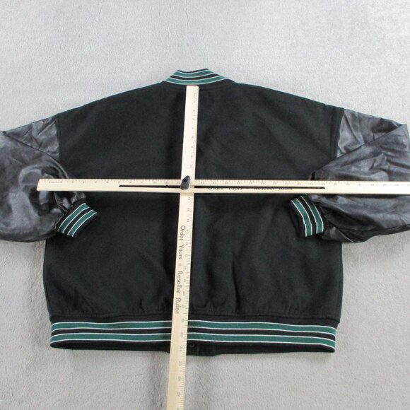 Boohoo PU Sleeve Oversized Varsity Jacket Womens US 2 UK 6 Black Green NWT NEW - Picture 4 of 9